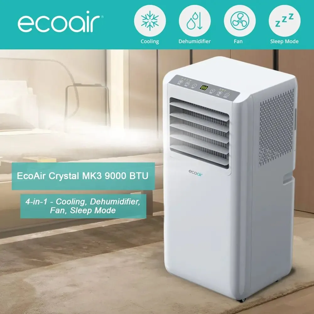 EcoAir CRYSTAL MK3 9000 BTU 4-in-1 Portable Air Conditioner with Remote Control and Free Window Seal Kit