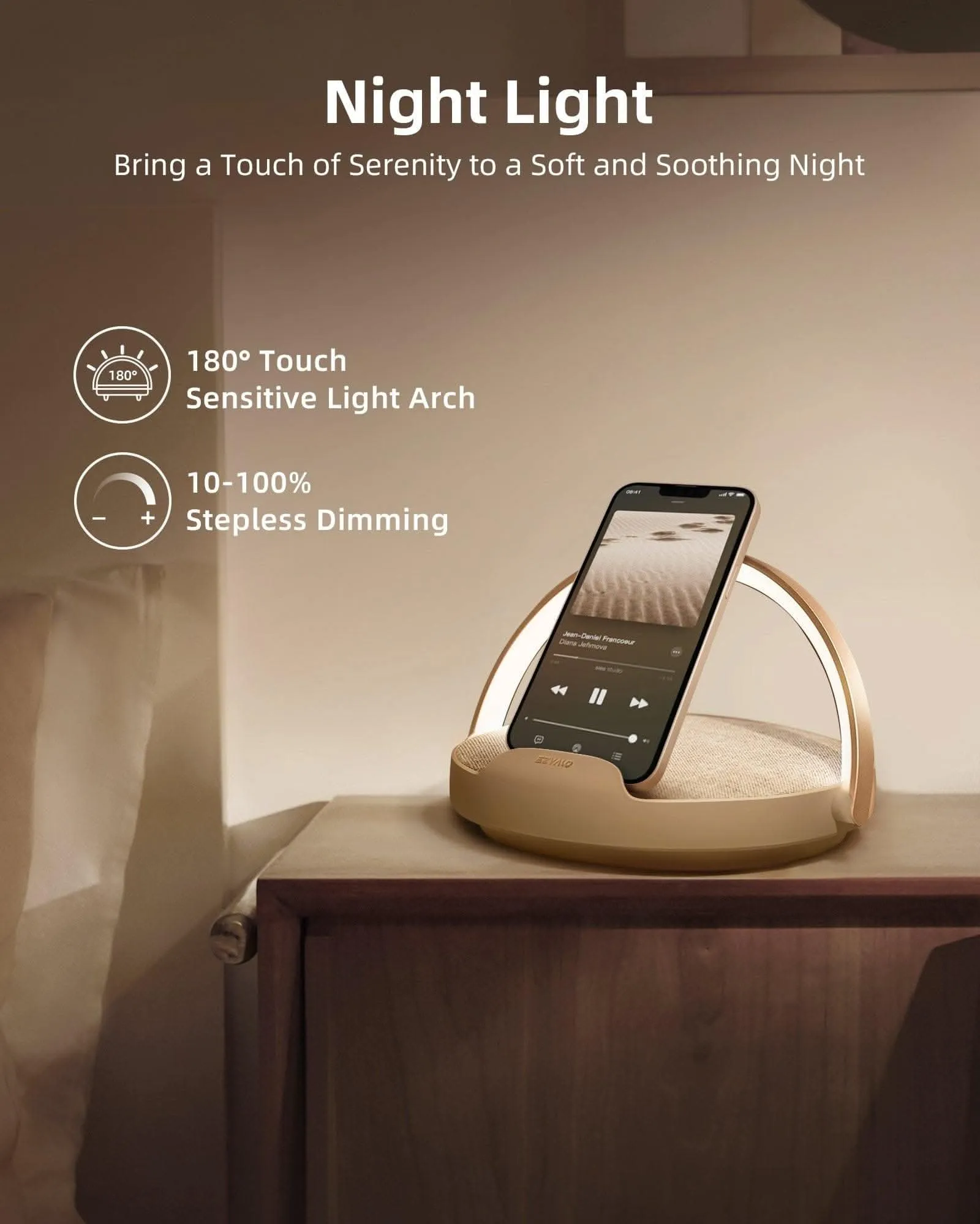 EZVALO EzFlex S Bedside Lamp Wireless Charger, Dimmable LED Night Light, Bluetooth Speaker