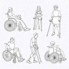 Flat Vector B&W Disabled People