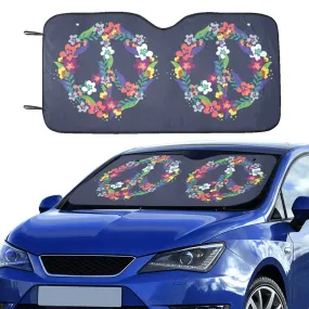 Floral Peace Sign Windshield Sun Shade, Flower Hippie Boho Women Car Accessories Auto Vehicle Protector Front Window Visor Screen Decor