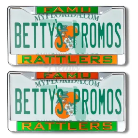 Florida A&M University FAMU Rattlers Chrome Laser Engraved Mirrored Acrylic Auto Tag License Plate Frame