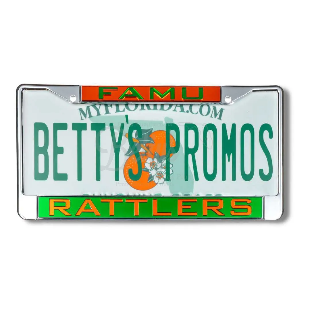 Florida A&M University FAMU Rattlers Chrome Laser Engraved Mirrored Acrylic Auto Tag License Plate Frame