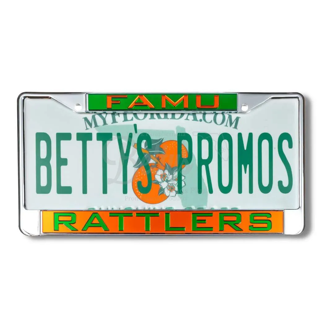 Florida A&M University FAMU Rattlers Chrome Laser Engraved Mirrored Acrylic Auto Tag License Plate Frame