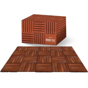 Flybold Teak Wood Interlocking Deck Tiles 12x12 Inch 10 pcs