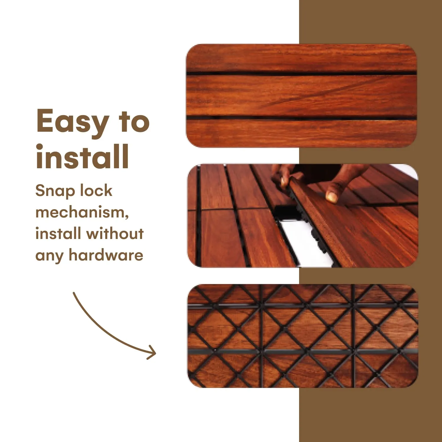 Flybold Teak Wood Interlocking Deck Tiles 12x12 Inch 10 pcs