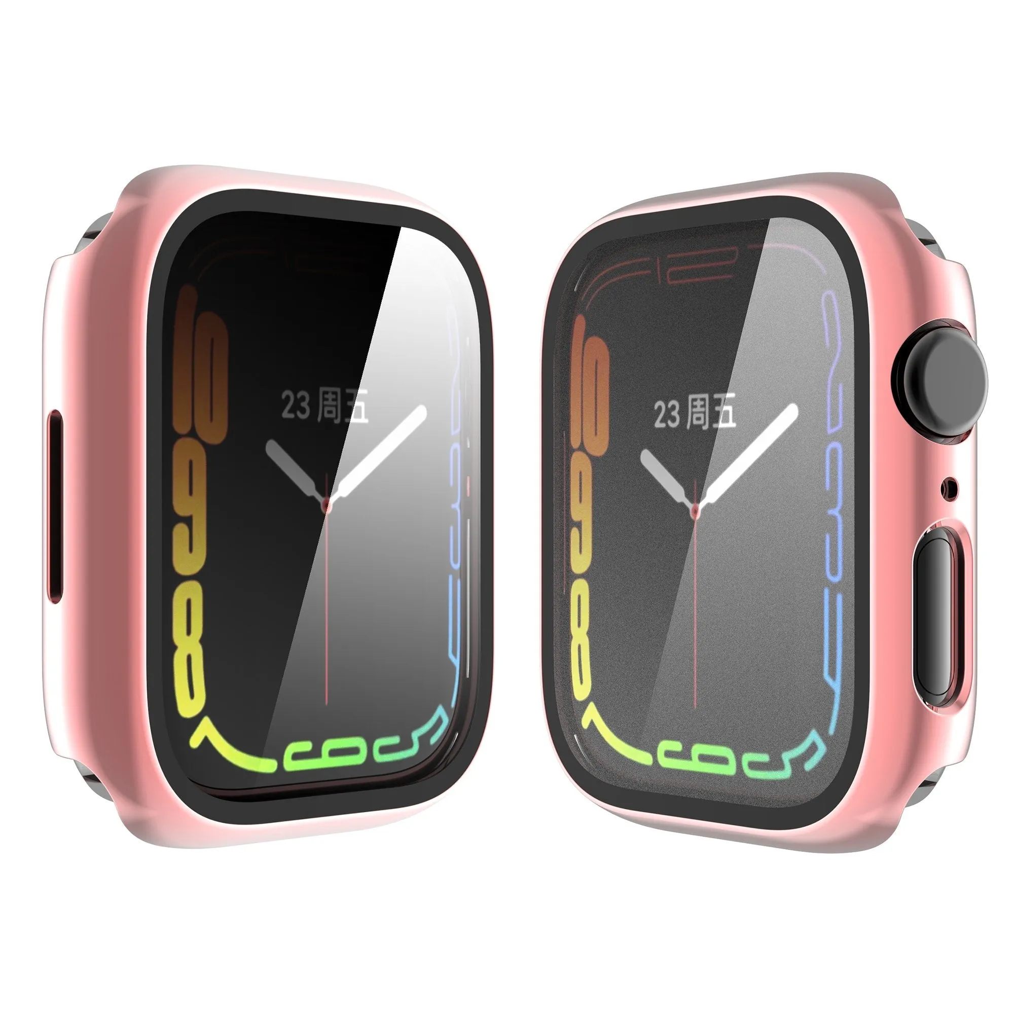 For Apple Watch iWatch Series 7 Case 41mm Tempered Glass Shockproof Full Cover -Pink