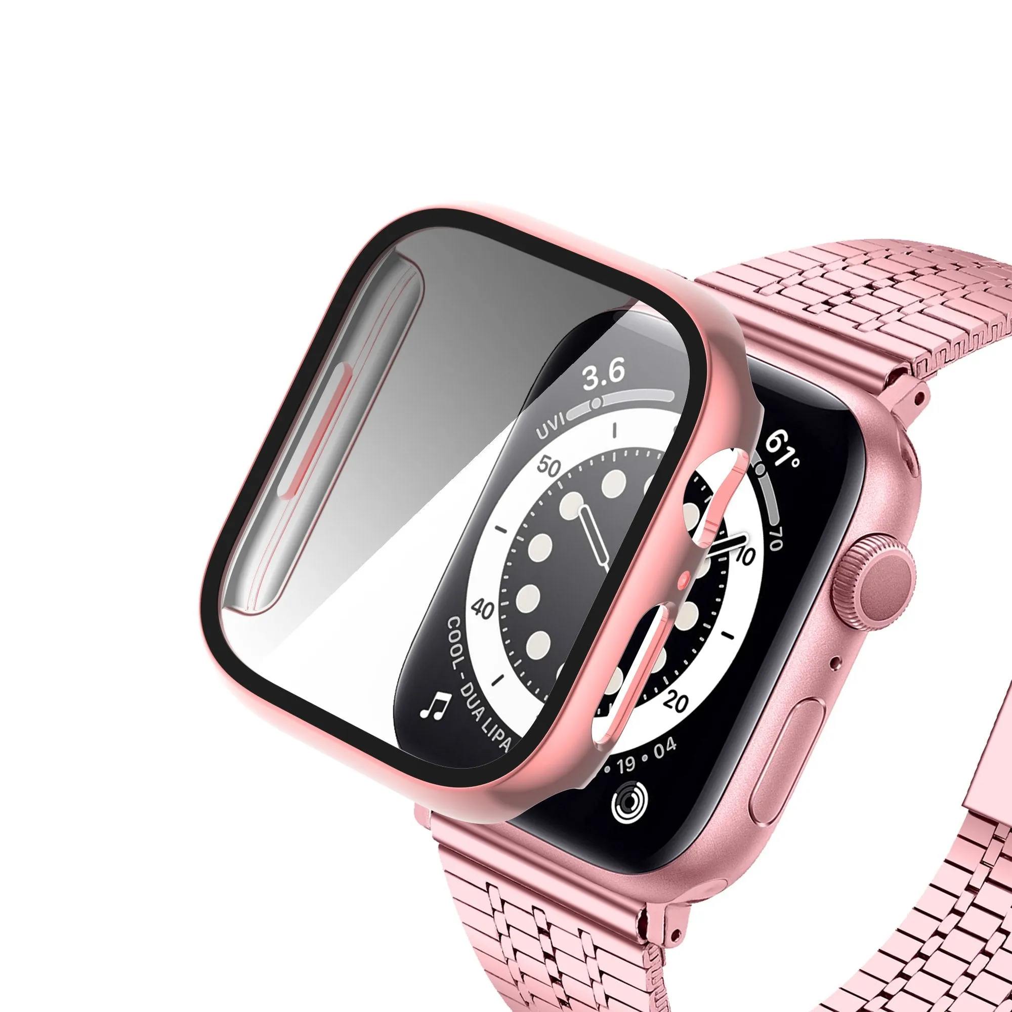 For Apple Watch iWatch Series 7 Case 41mm Tempered Glass Shockproof Full Cover -Pink