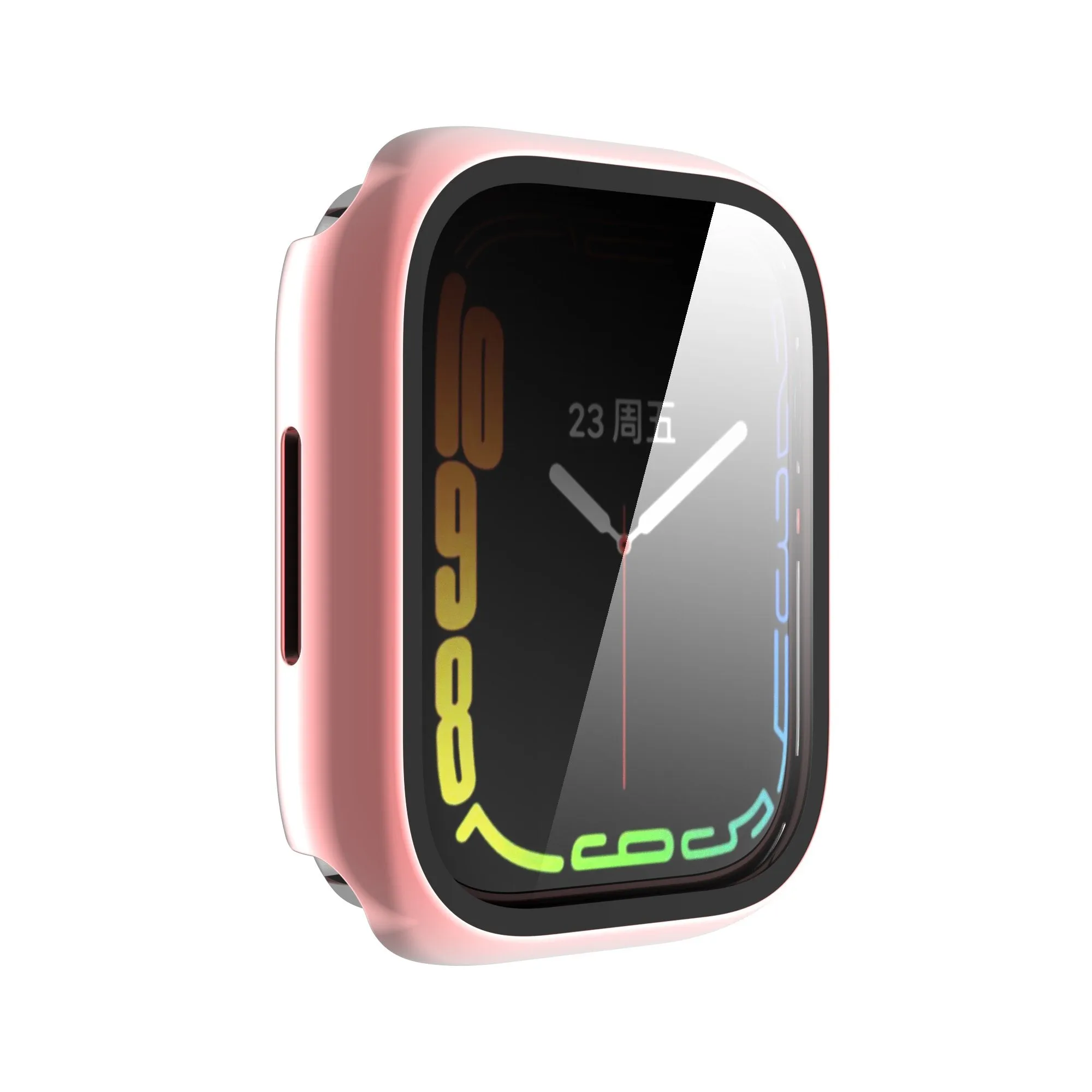 For Apple Watch iWatch Series 7 Case 41mm Tempered Glass Shockproof Full Cover -Pink