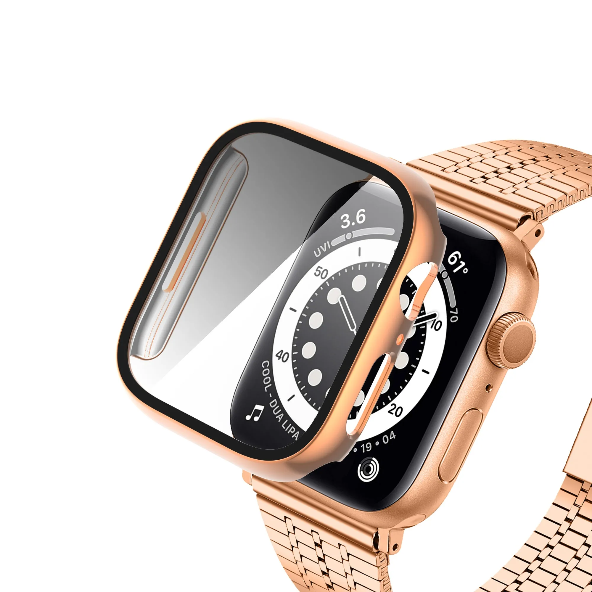 For Apple Watch iWatch Series 7 Case 45mm Tempered Glass Shockproof Full Cover - Rose Gold