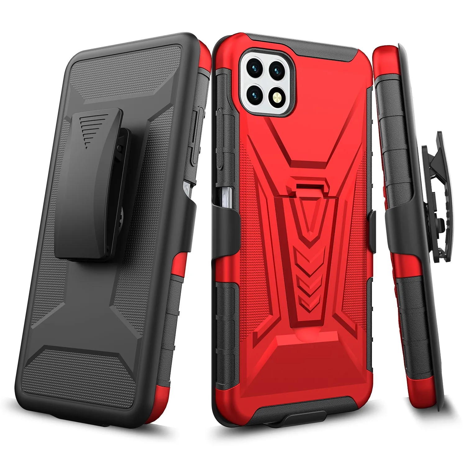 For Boost Celero 5G Case with Tempered Glass Screen Protector Heavy Duty Protective Phone Case,Built-in Kickstand Rugged Shockproof Protective Phone Case - Red