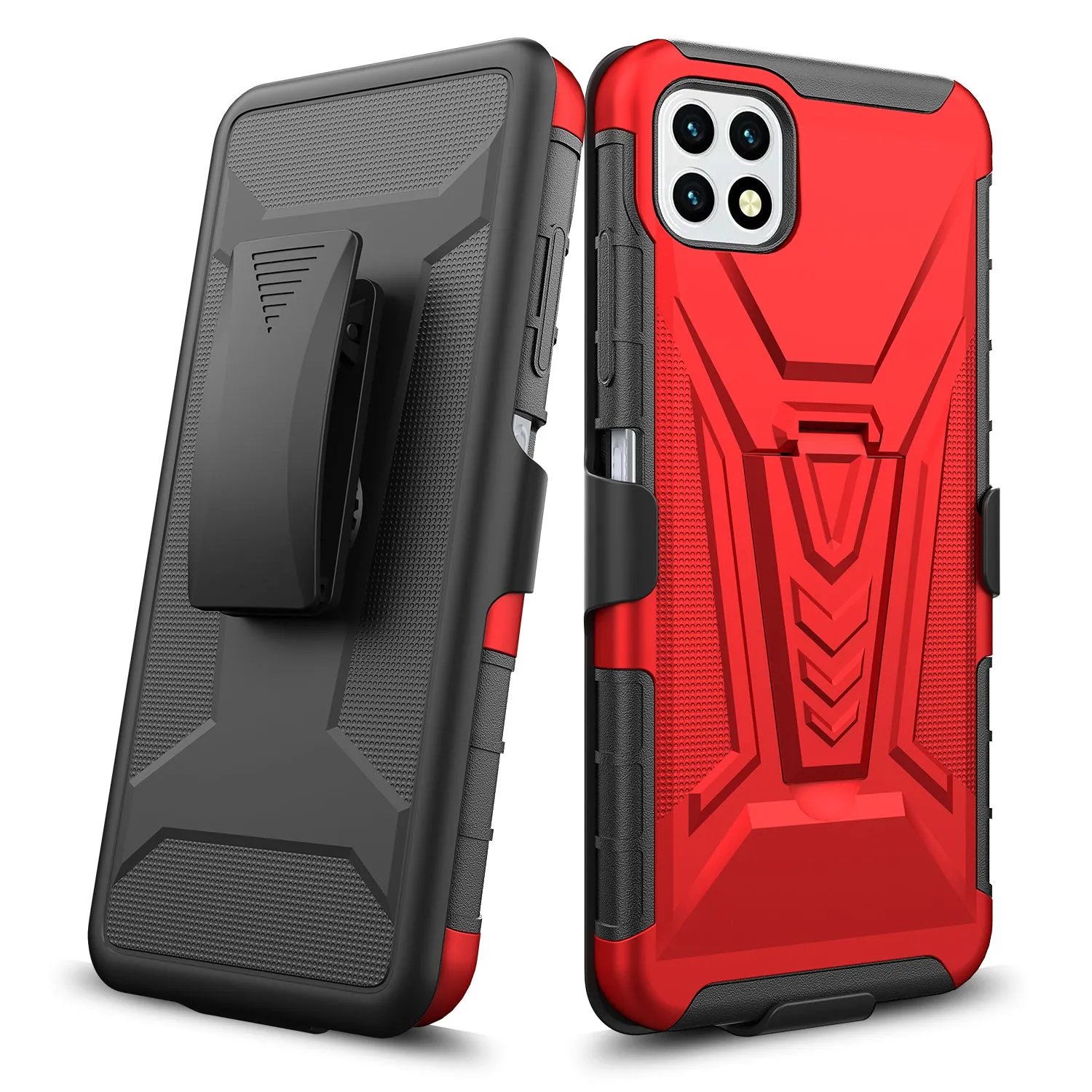 For Boost Celero 5G Case with Tempered Glass Screen Protector Heavy Duty Protective Phone Case,Built-in Kickstand Rugged Shockproof Protective Phone Case - Red