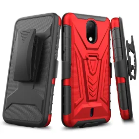 For Cricket Debut Case with Tempered Glass Screen Protector Heavy Duty Protective Phone Case,Built-in Kickstand Rugged Shockproof Protective Phone Case - Red