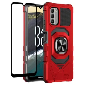 For Nokia G400 5G Case [Military Grade] Ring Car Mount Kickstand w/[Tempered Glass] Hybrid Hard PC Soft TPU Shockproof Protective Case - Red