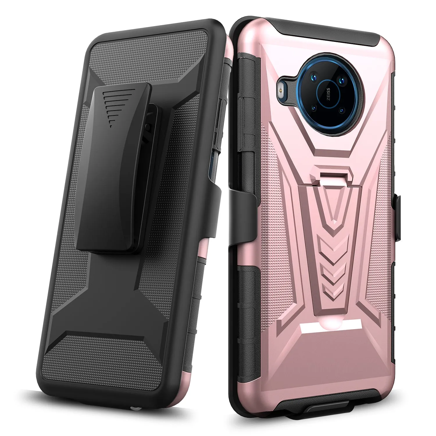 For Nokia X100 Case with Tempered Glass Screen Protector Heavy Duty Protective Phone Case,Built-in Kickstand Rugged Shockproof Protective Phone Case - Rose Gold