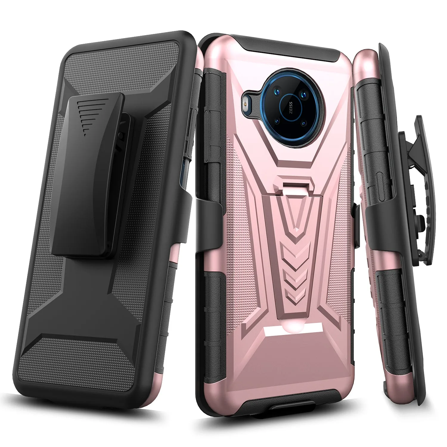 For Nokia X100 Case with Tempered Glass Screen Protector Heavy Duty Protective Phone Case,Built-in Kickstand Rugged Shockproof Protective Phone Case - Rose Gold