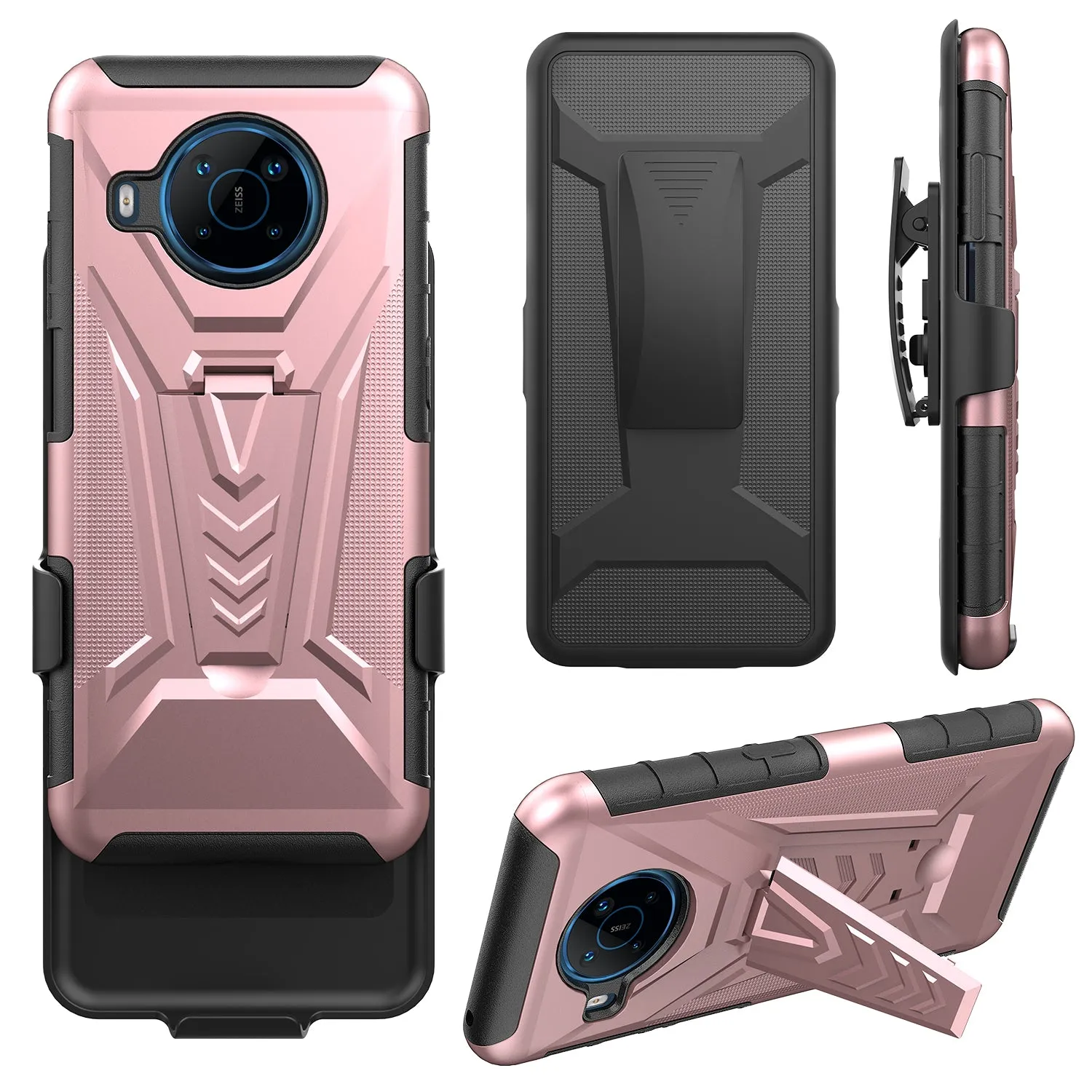 For Nokia X100 Case with Tempered Glass Screen Protector Heavy Duty Protective Phone Case,Built-in Kickstand Rugged Shockproof Protective Phone Case - Rose Gold