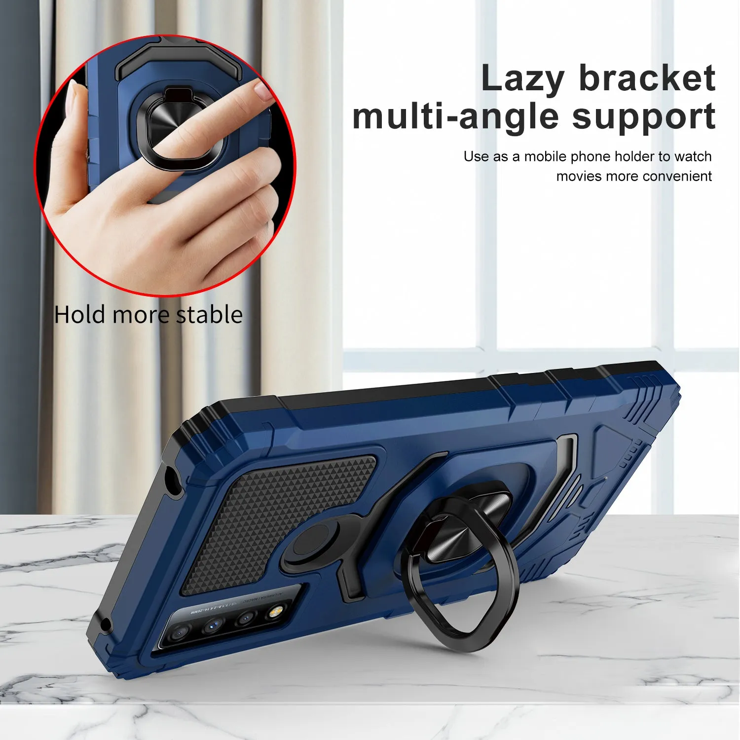 For TCL 20 A 5G / 4X 5G Case [Military Grade] Ring Car Mount Kickstand w/[Tempered Glass] Hybrid Hard PC Soft TPU Shockproof Protective Case - Blue