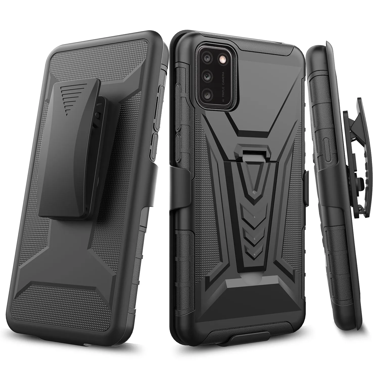 For TCL A3X Case with Tempered Glass Screen Protector Heavy Duty Protective Phone Case,Built-in Kickstand Rugged Shockproof Protective Phone Case - Black