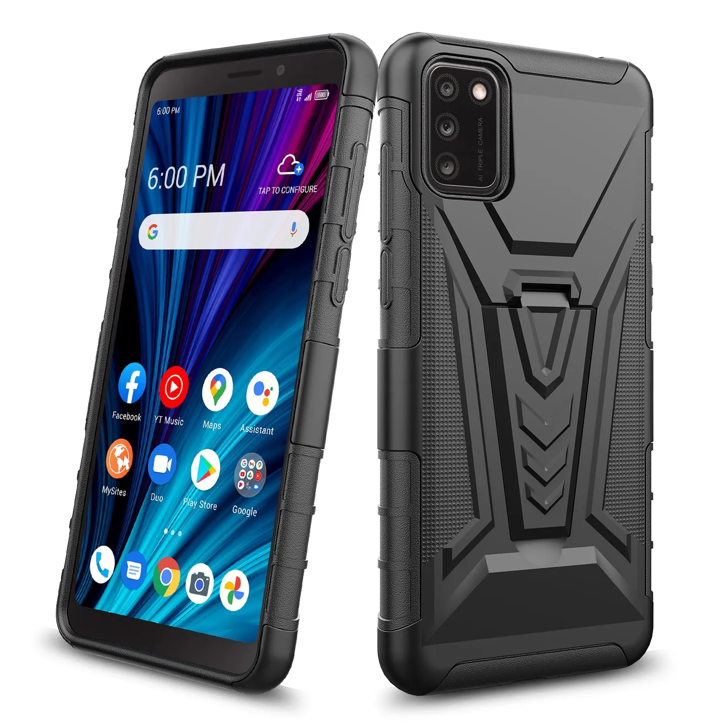 For TCL A3X Case with Tempered Glass Screen Protector Heavy Duty Protective Phone Case,Built-in Kickstand Rugged Shockproof Protective Phone Case - Black