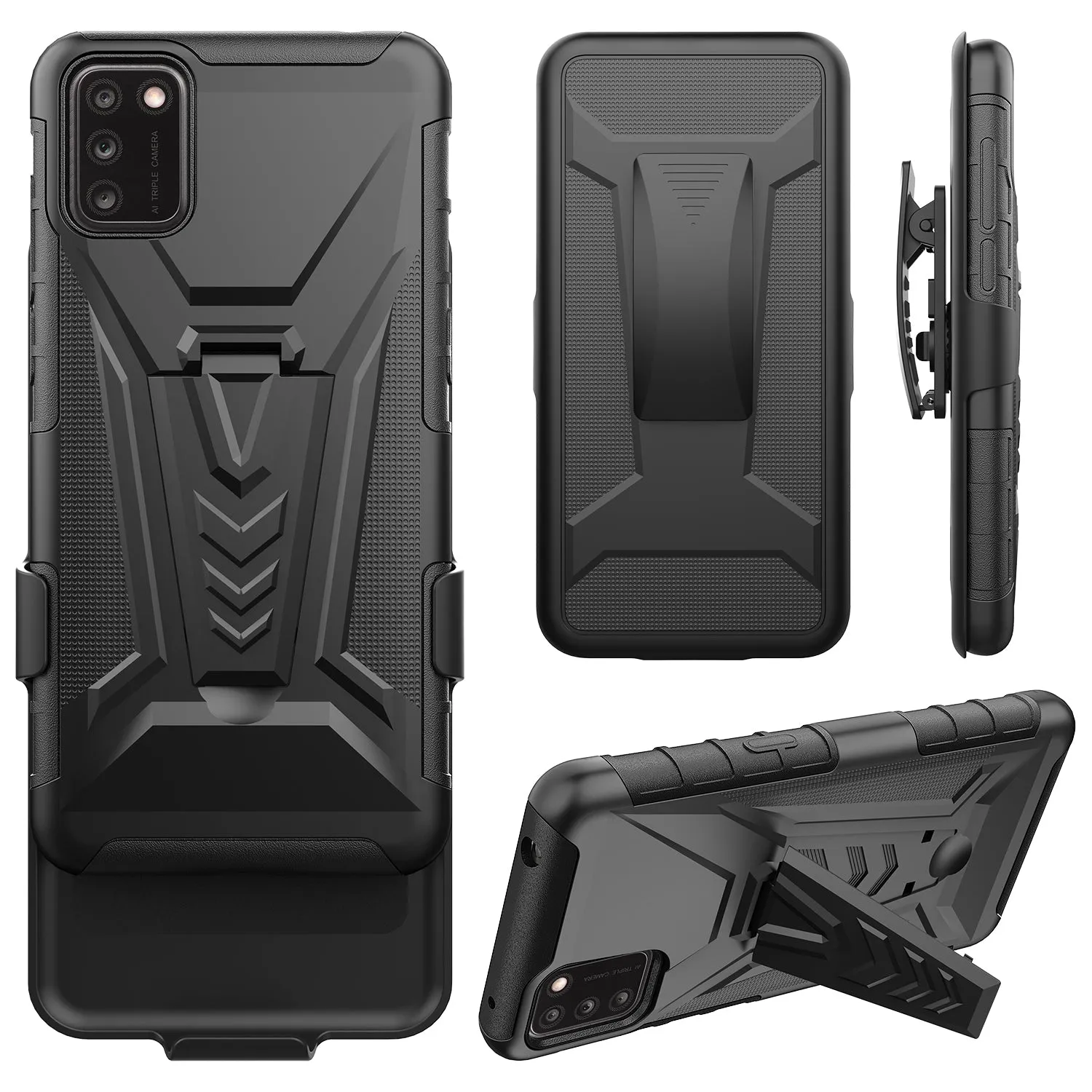 For TCL A3X Case with Tempered Glass Screen Protector Heavy Duty Protective Phone Case,Built-in Kickstand Rugged Shockproof Protective Phone Case - Black