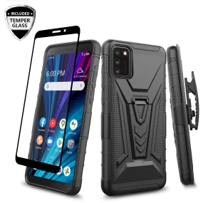 For TCL A3X Case with Tempered Glass Screen Protector Heavy Duty Protective Phone Case,Built-in Kickstand Rugged Shockproof Protective Phone Case - Black