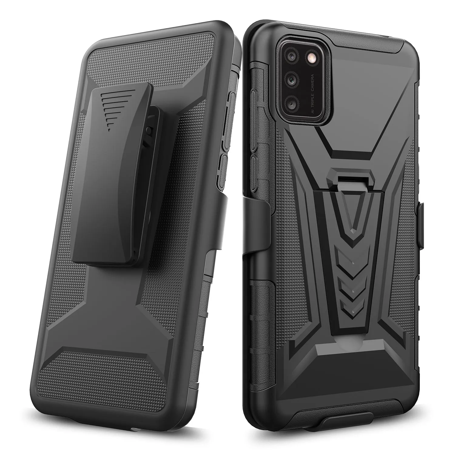 For TCL A3X Case with Tempered Glass Screen Protector Heavy Duty Protective Phone Case,Built-in Kickstand Rugged Shockproof Protective Phone Case - Black