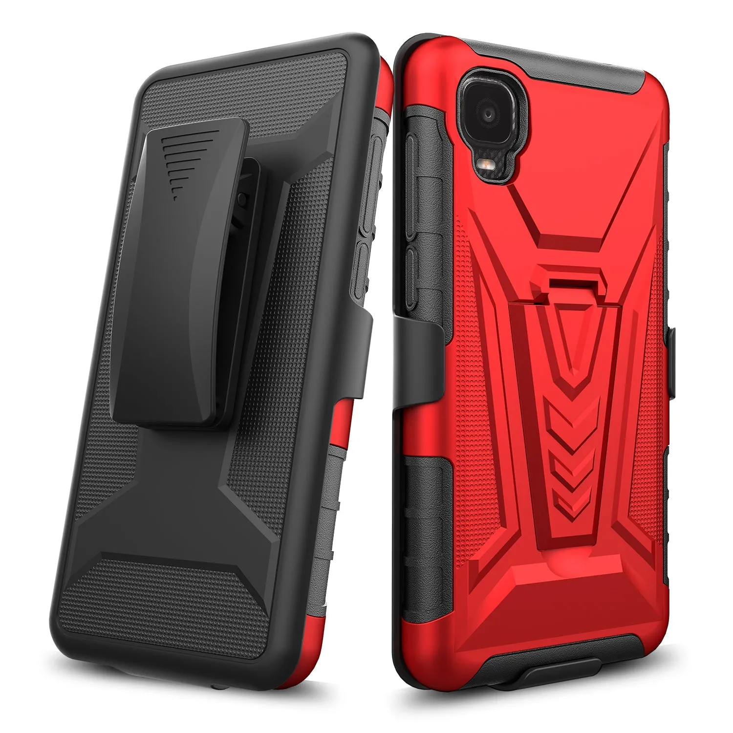 For TCL Ion Z/A3/A30 Case with Tempered Glass Screen Protector Heavy Duty Protective Phone Case,Built-in Kickstand Rugged Shockproof Protective Phone Case - Red