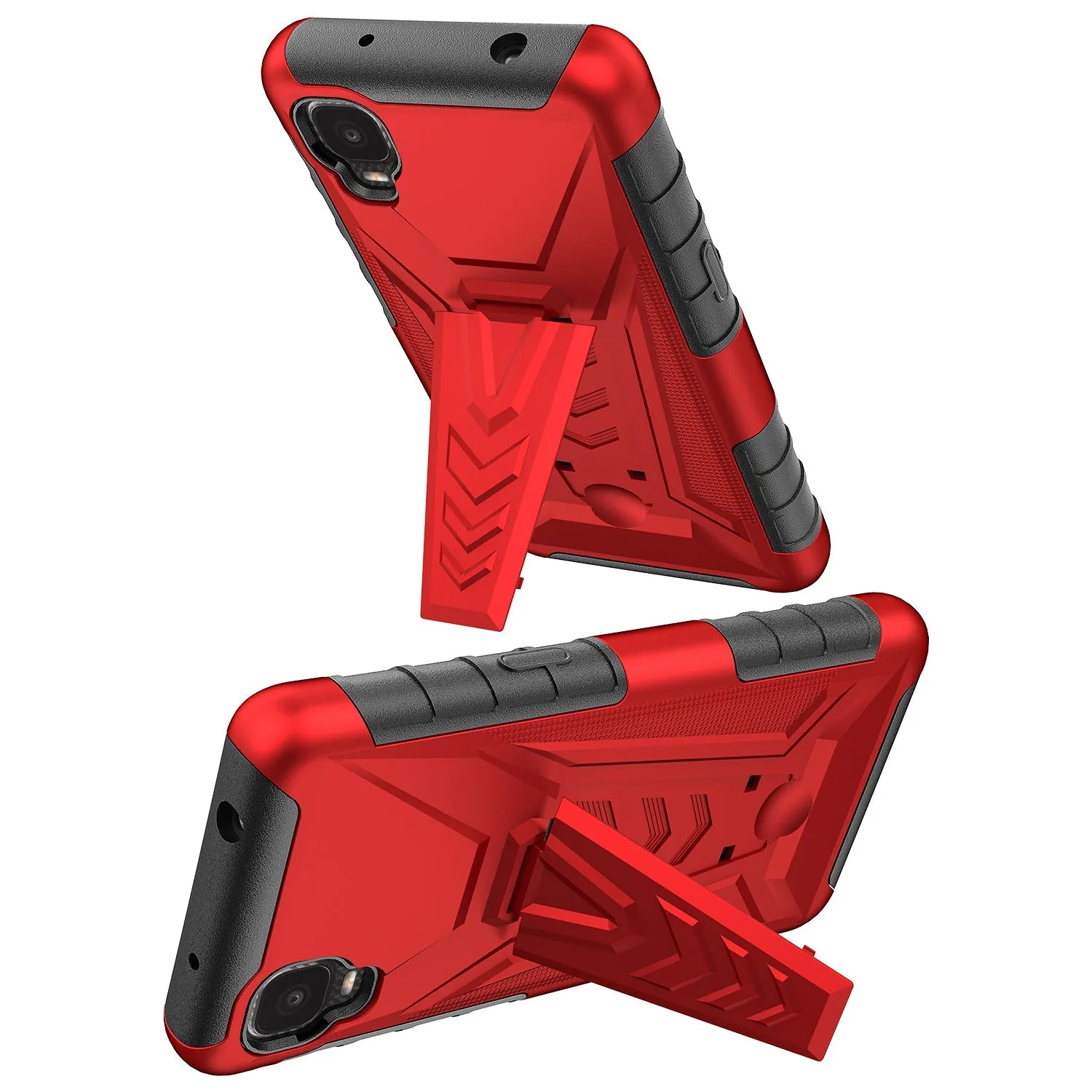 For TCL Ion Z/A3/A30 Case with Tempered Glass Screen Protector Heavy Duty Protective Phone Case,Built-in Kickstand Rugged Shockproof Protective Phone Case - Red