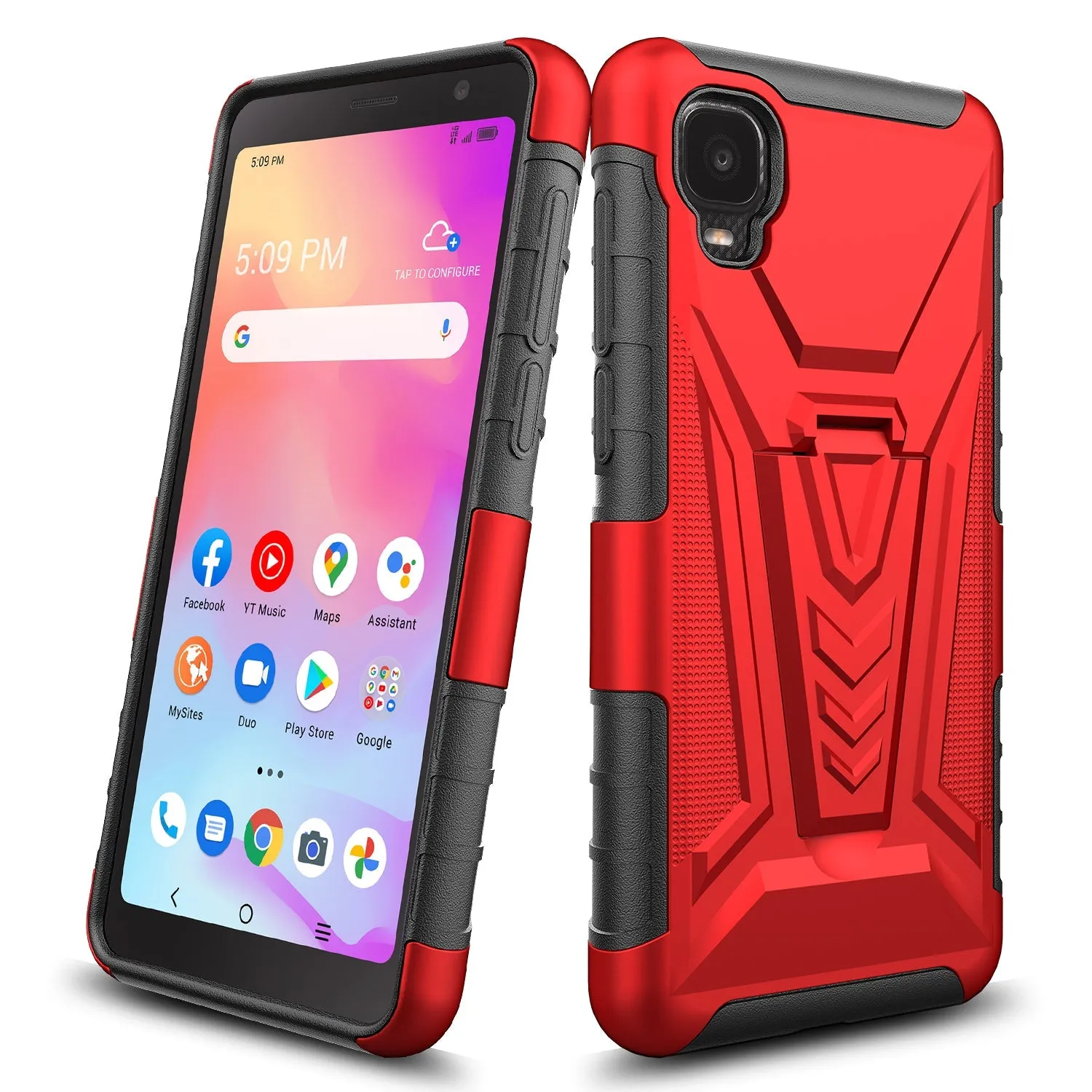 For TCL Ion Z/A3/A30 Case with Tempered Glass Screen Protector Heavy Duty Protective Phone Case,Built-in Kickstand Rugged Shockproof Protective Phone Case - Red