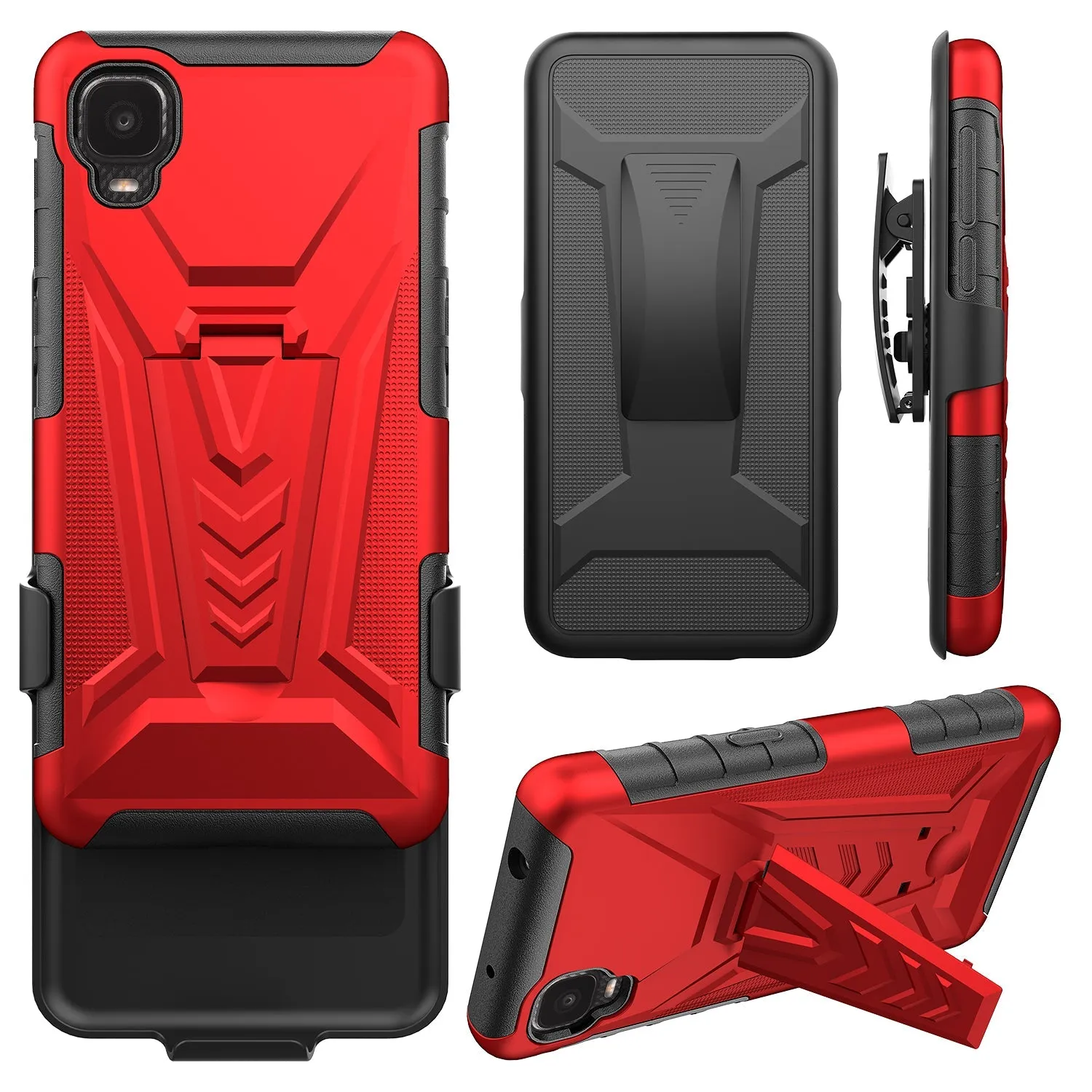 For TCL Ion Z/A3/A30 Case with Tempered Glass Screen Protector Heavy Duty Protective Phone Case,Built-in Kickstand Rugged Shockproof Protective Phone Case - Red