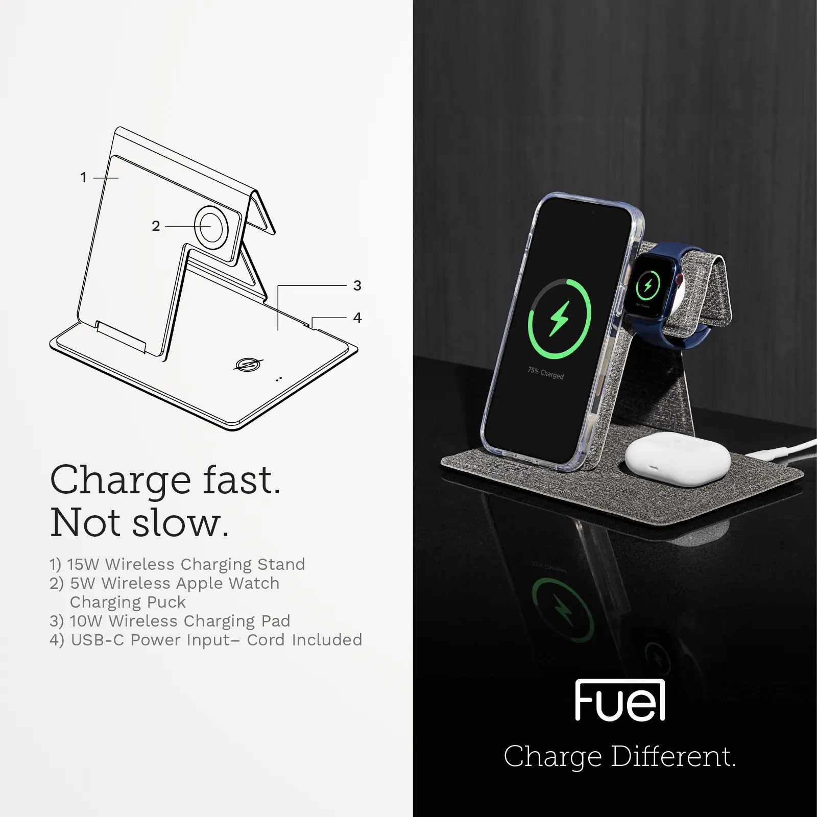 FUEL 3 in 1 Foldable Power Station with Wall Charger - Wireless Charger