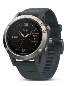 Garmin Fenix 5 Multisport Smartwatch - GPS - Stainless Steel- Blue Silicone Band