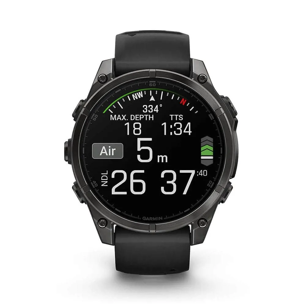 Garmin fenix 8 AMOLED 47mm, Carbon Grey DLC Titanium Case, Black Pebble Grey Silicone Strap