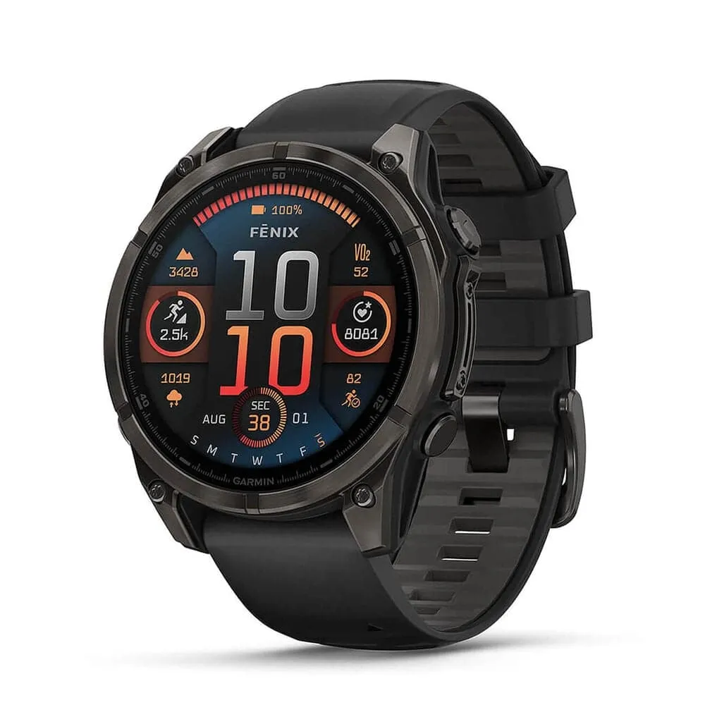 Garmin fenix 8 AMOLED 47mm, Carbon Grey DLC Titanium Case, Black Pebble Grey Silicone Strap