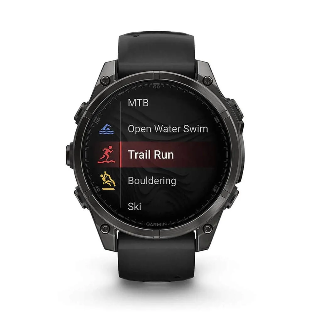 Garmin fenix 8 AMOLED 47mm, Carbon Grey DLC Titanium Case, Black Pebble Grey Silicone Strap