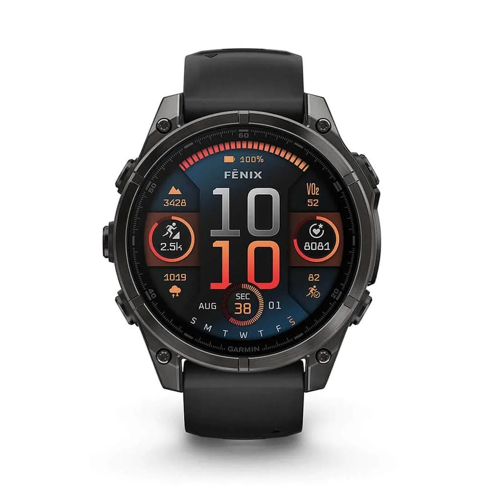 Garmin fenix 8 AMOLED 47mm, Carbon Grey DLC Titanium Case, Black Pebble Grey Silicone Strap