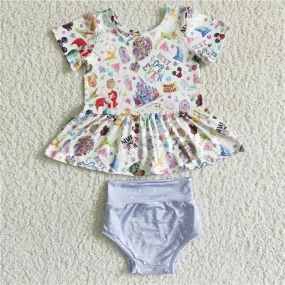 girls cartoon tops bummies set GBO0026