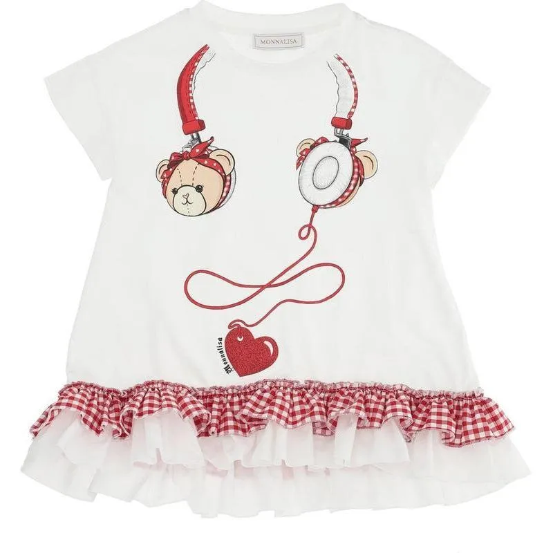 Girls Ivory Bear & Headphones T-Shirt