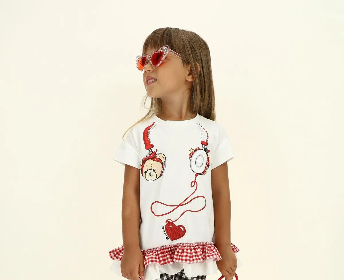 Girls Ivory Bear & Headphones T-Shirt