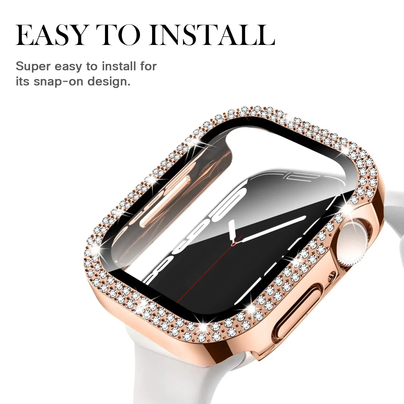 Glass Diamond Cover For Apple watch case 40mm 44mm 41mm 45mm 38mm 42mm Bling Bumper Protector iWatch series 9 3 5 6 7 8 se case