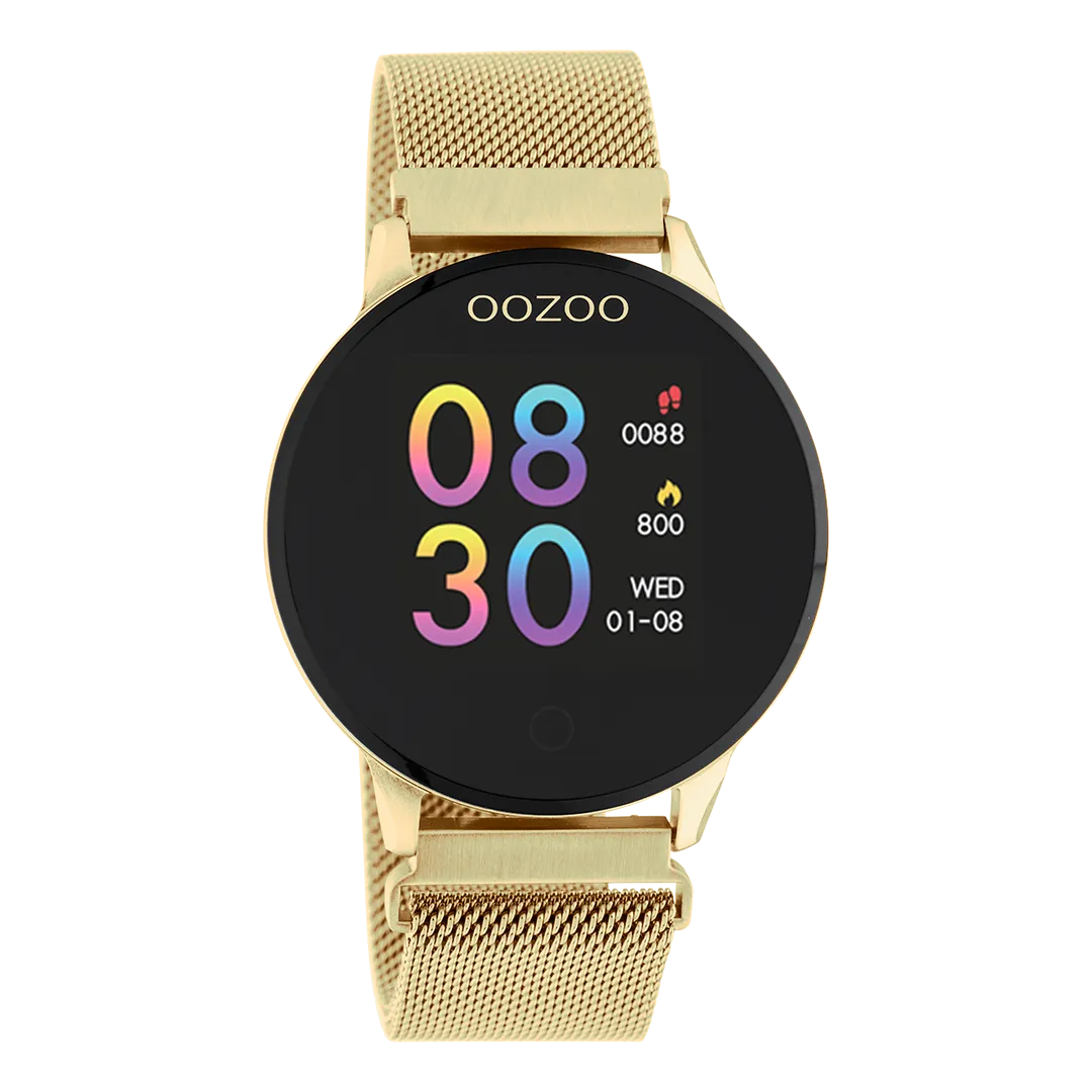 Gold coloured OOZOO smartwatch with gold coloured metal mesh bracelet - Q00121