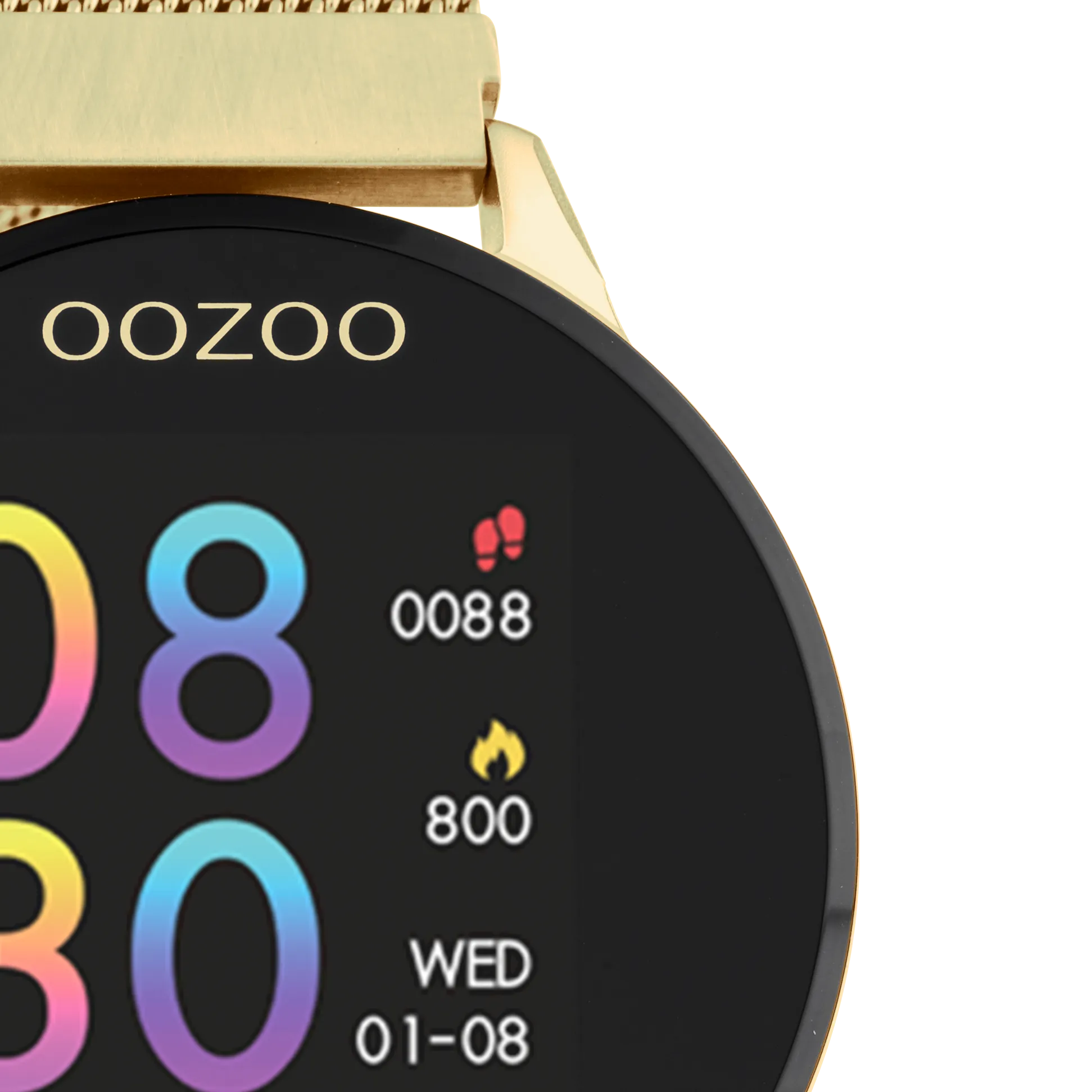 Gold coloured OOZOO smartwatch with gold coloured metal mesh bracelet - Q00121