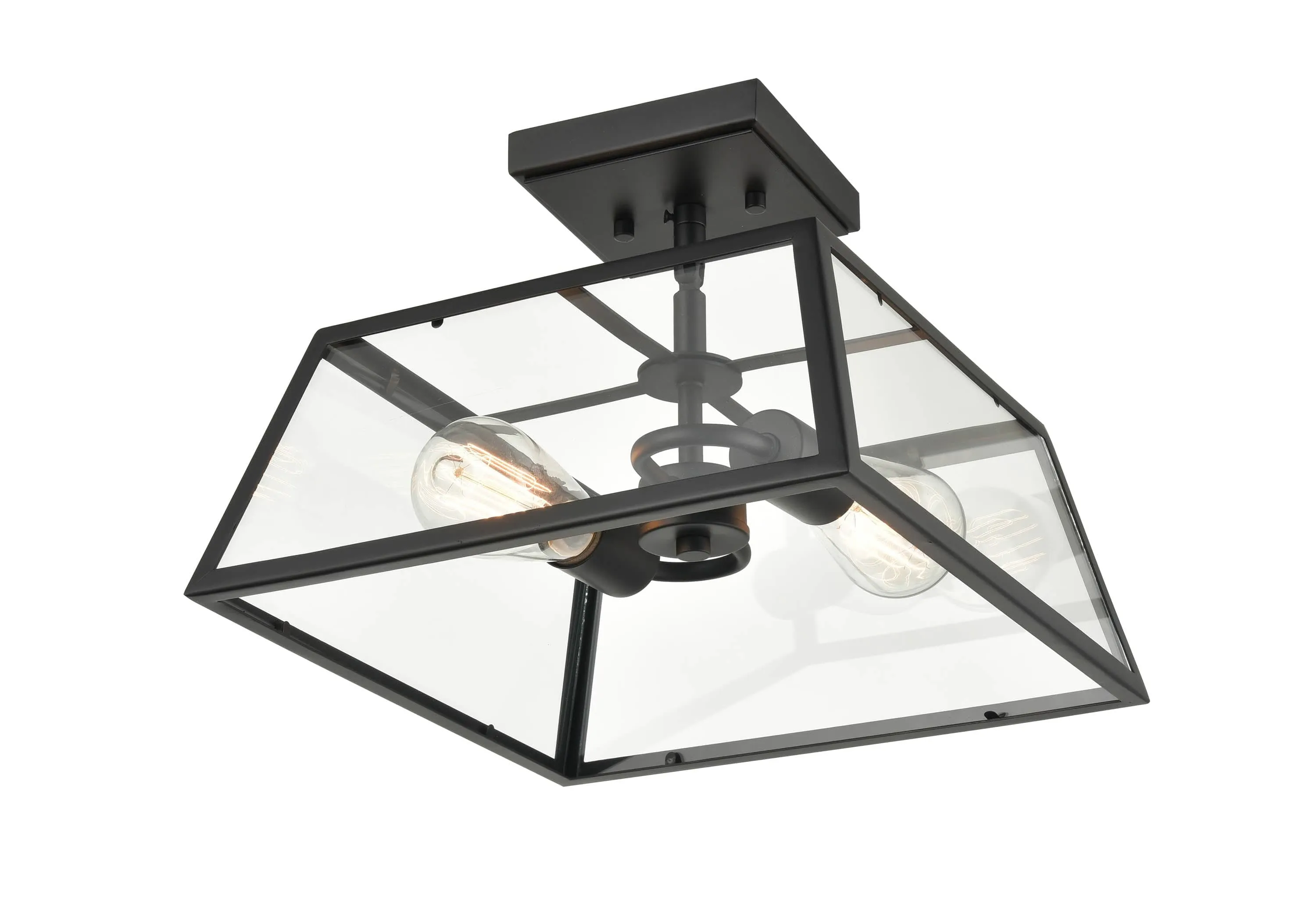 Grant Outdoor Flush Mount Fixture - Powder Coated Black - Clear Glass - 13in. Diameter - E26 Medium Base