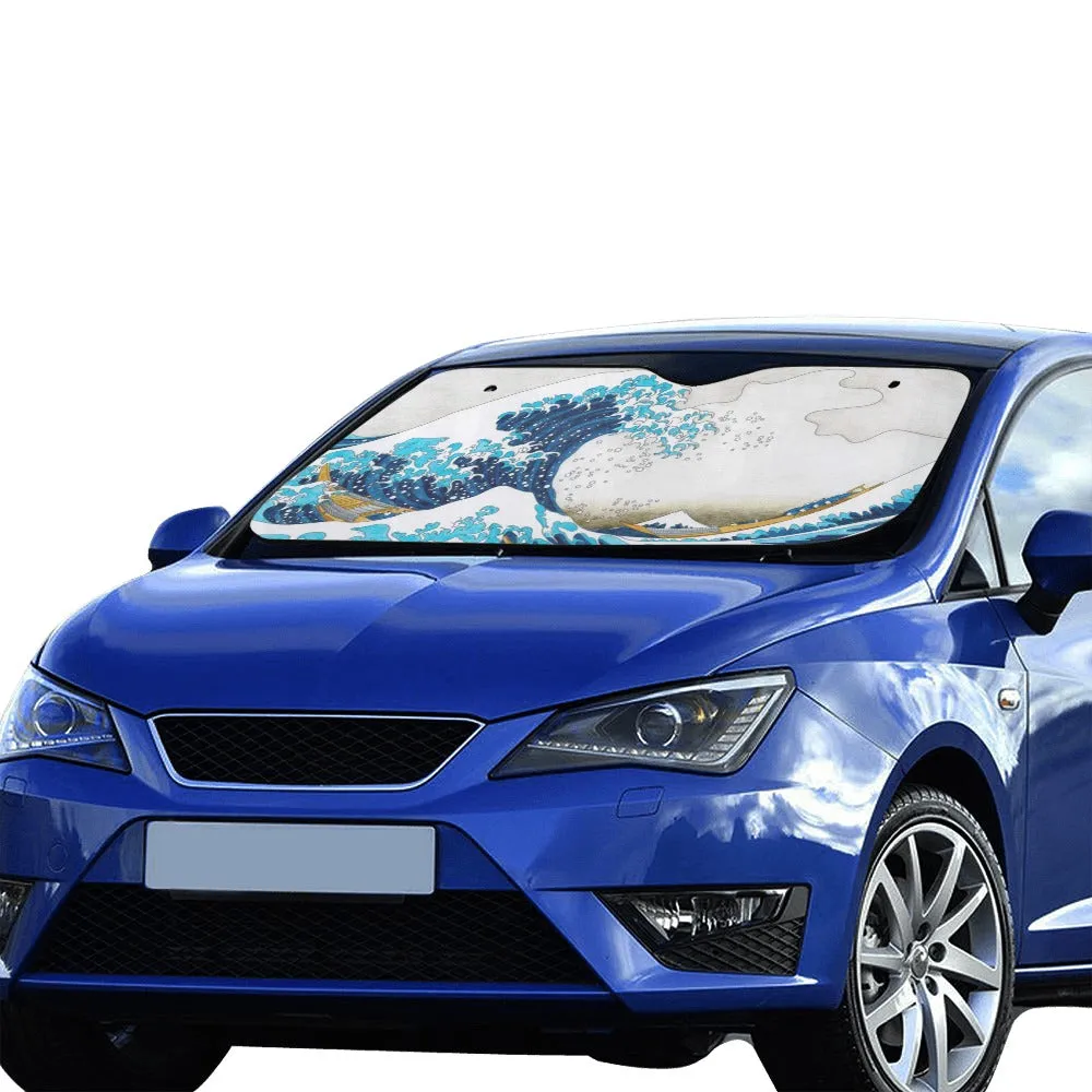 Great Wave Japan Windshield Sun Shade, Ocean Sea Art Car Accessories Auto Protector Window Visor Screen Cover Cover Decor 55" x 29.53"