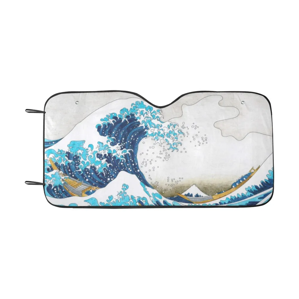 Great Wave Japan Windshield Sun Shade, Ocean Sea Art Car Accessories Auto Protector Window Visor Screen Cover Cover Decor 55" x 29.53"