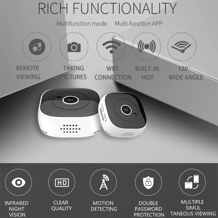 H9 Mini HD 1280 x 720P 120 Degree Wide Angle Wearable Smart Wireless WiFi Surveillance Camera(Black)