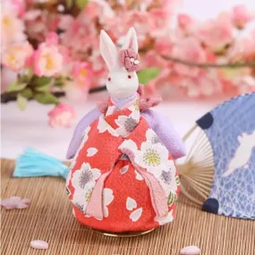 Handmade Japanese Kimono Rabbit Music Box - Simple Red Sakura