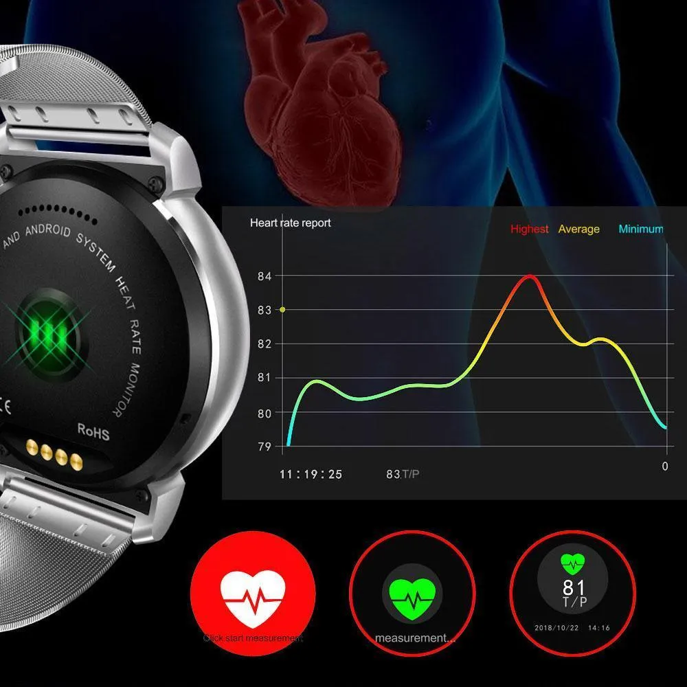 HD Smartwatch Display Heart Rate Monitor Pedometer Fitness Tracker For Android IPhone