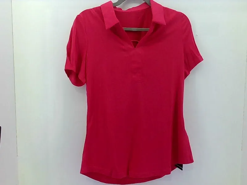 Hot Pink Collared Short Sleeve Women's Top Medium