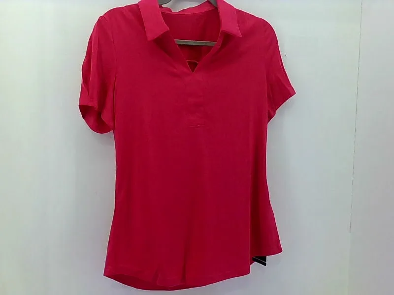 Hot Pink Collared Short Sleeve Women's Top Medium